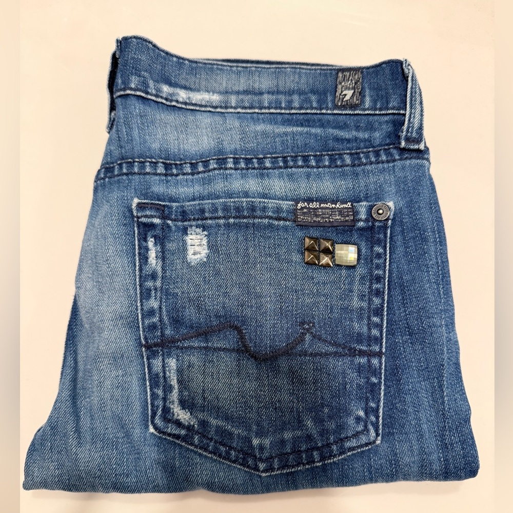 7 For All Mankind Distressed Blue Boyfriend Jeans